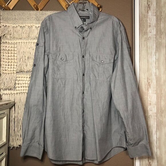 Express Gray Button Down Dress Shirt Size Large - Picture 1 of 5